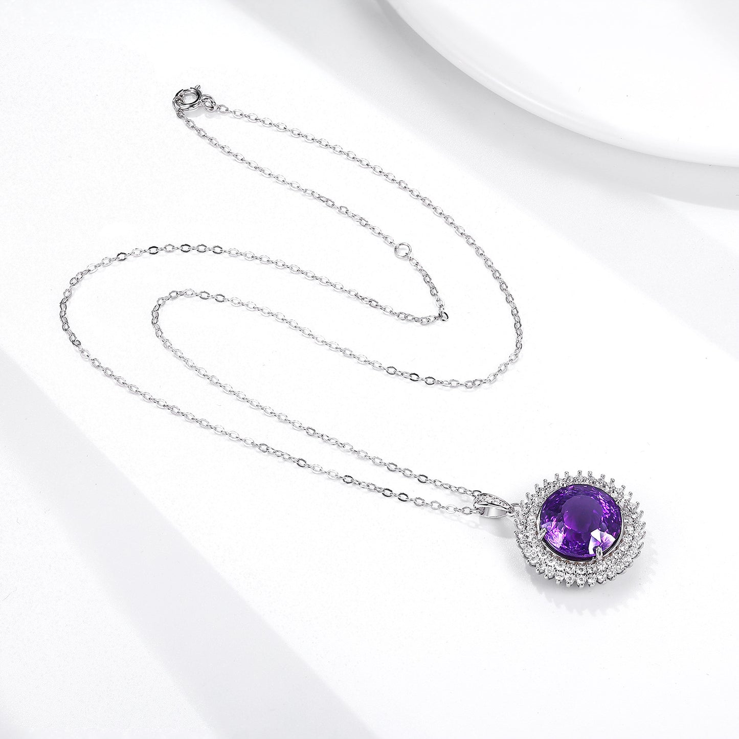 💜 „S925 Silber Set – Runde Vogelnest-Schliff Natürliche Amethyst-Halskette“