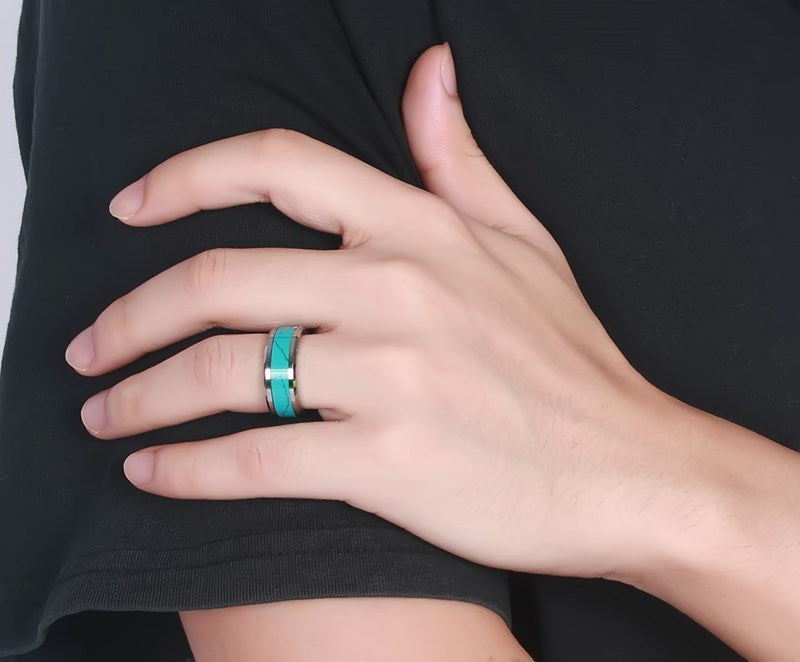 👉 Unisex-Ring aus Wolframstahl mit Türkis