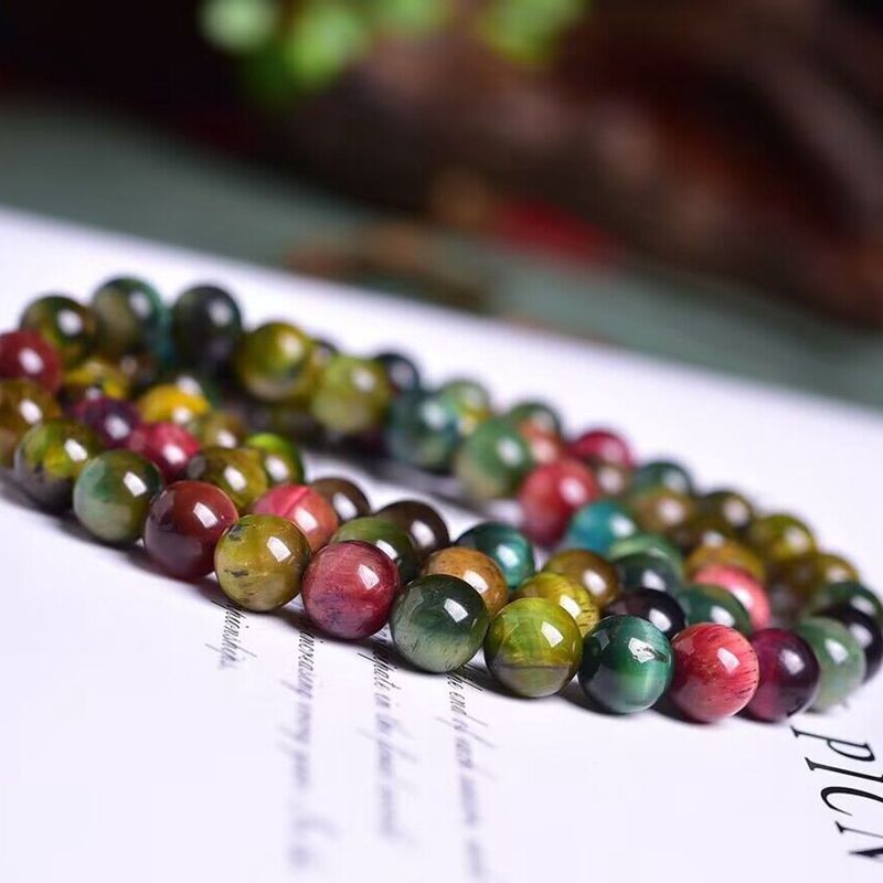 🐯 „Natural Color Tiger Eye Three-Ring Bracelet“ – Handgefertigtes Armband aus Tigerauge mit drei Ringen