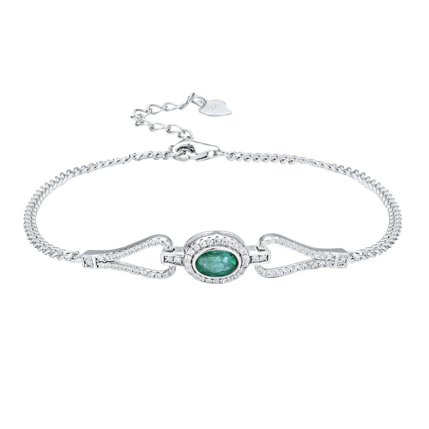 Elegantes Armband aus 925er Silber mit Smaragd und synthetischen Zirkonsteinen