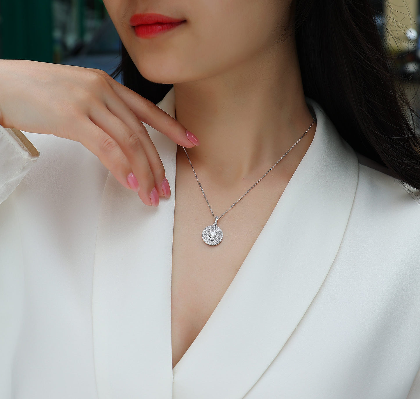 ✨ „White Dune“ – Elegantes Luxus-Anhänger-Set mit Moissanite, S925 Sterlingsilber & Platin-Plattierung