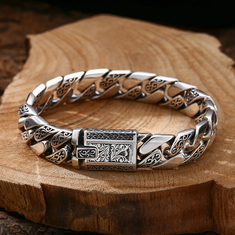 💎 „925 Sterling Silber Armband im Tangcao-Muster – Dicke Cuban-Link-Kette für Herren“