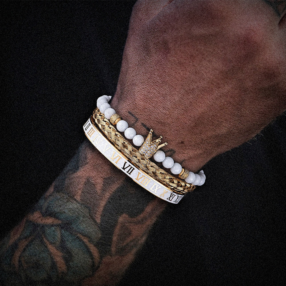👑 „Crown with Roman Numerals“ – Edelstahl-Armband mit römischen Ziffern und Krone