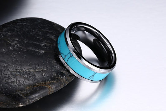 👉 Unisex-Ring aus Wolframstahl mit Türkis