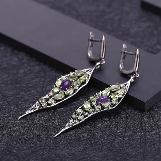 💎 „Personalisierter Schmuck – Ohrstecker mit Amethyst & Olivin in S925-Silber“