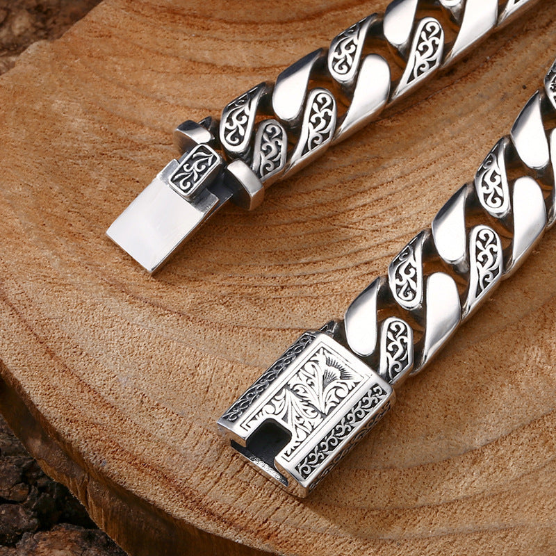💎 „925 Sterling Silber Armband im Tangcao-Muster – Dicke Cuban-Link-Kette für Herren“