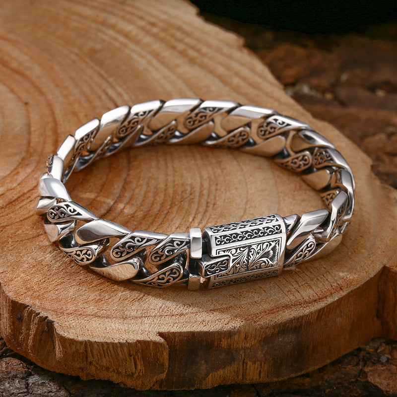 💎 „925 Sterling Silber Armband im Tangcao-Muster – Dicke Cuban-Link-Kette für Herren“