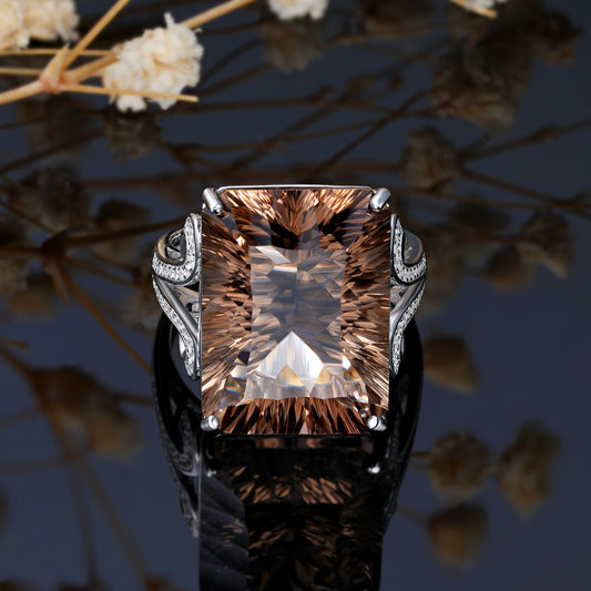 💎 „Natural Tea Crystal Ring – Geometrischer quadratischer Rauchquarzring aus 925er Silber“