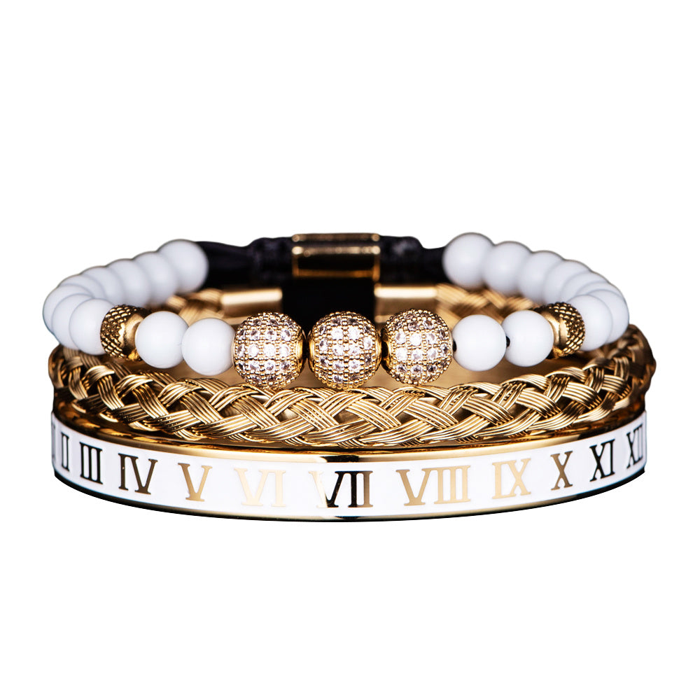 👑 „Crown with Roman Numerals“ – Edelstahl-Armband mit römischen Ziffern und Krone