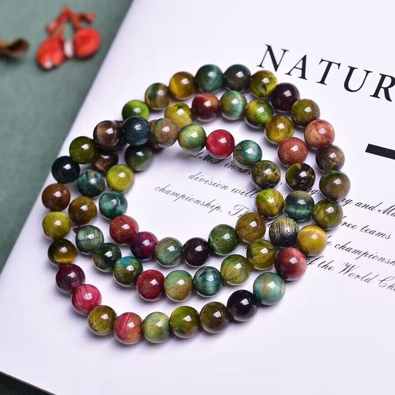 🐯 „Natural Color Tiger Eye Three-Ring Bracelet“ – Handgefertigtes Armband aus Tigerauge mit drei Ringen