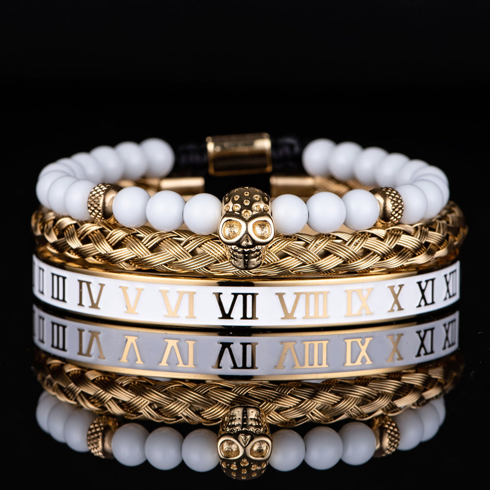 👑 „Crown with Roman Numerals“ – Edelstahl-Armband mit römischen Ziffern und Krone