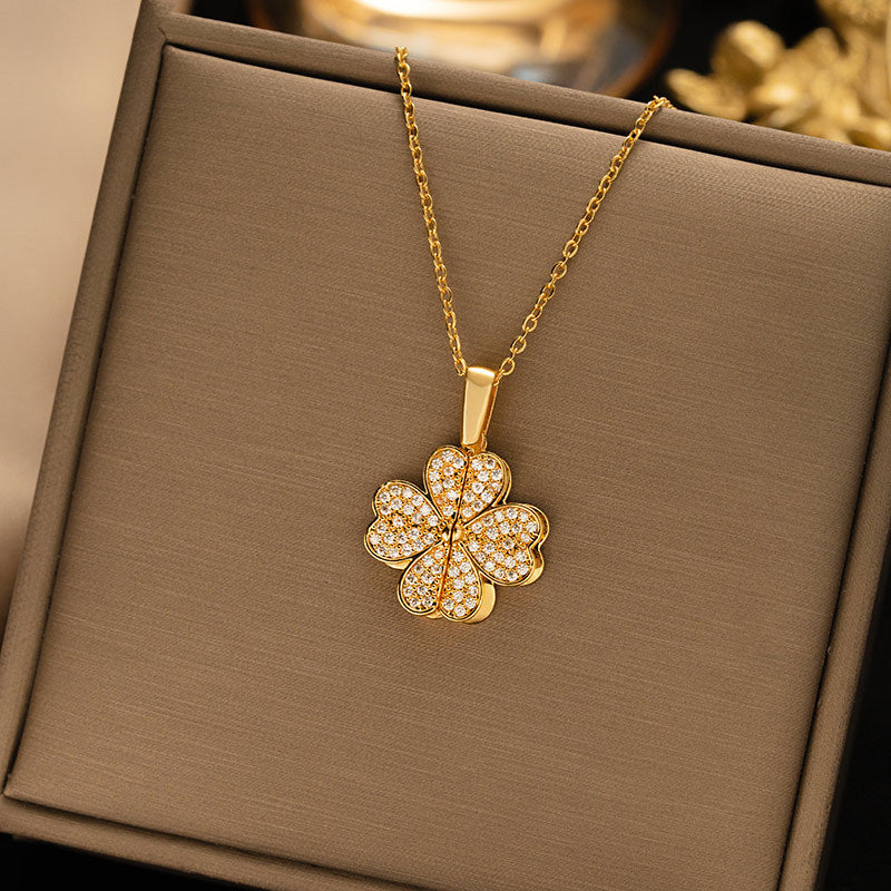 🍀 Diamant-Kleeblatt-Halskette – Leichter Luxus für Damen