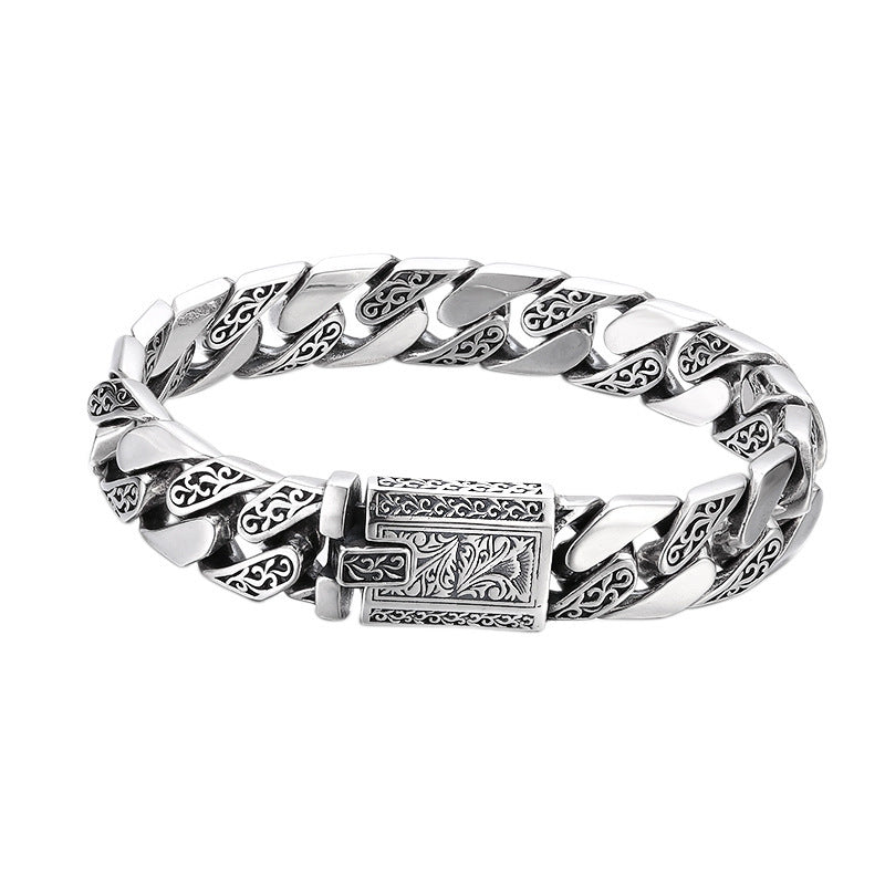 💎 „925 Sterling Silber Armband im Tangcao-Muster – Dicke Cuban-Link-Kette für Herren“