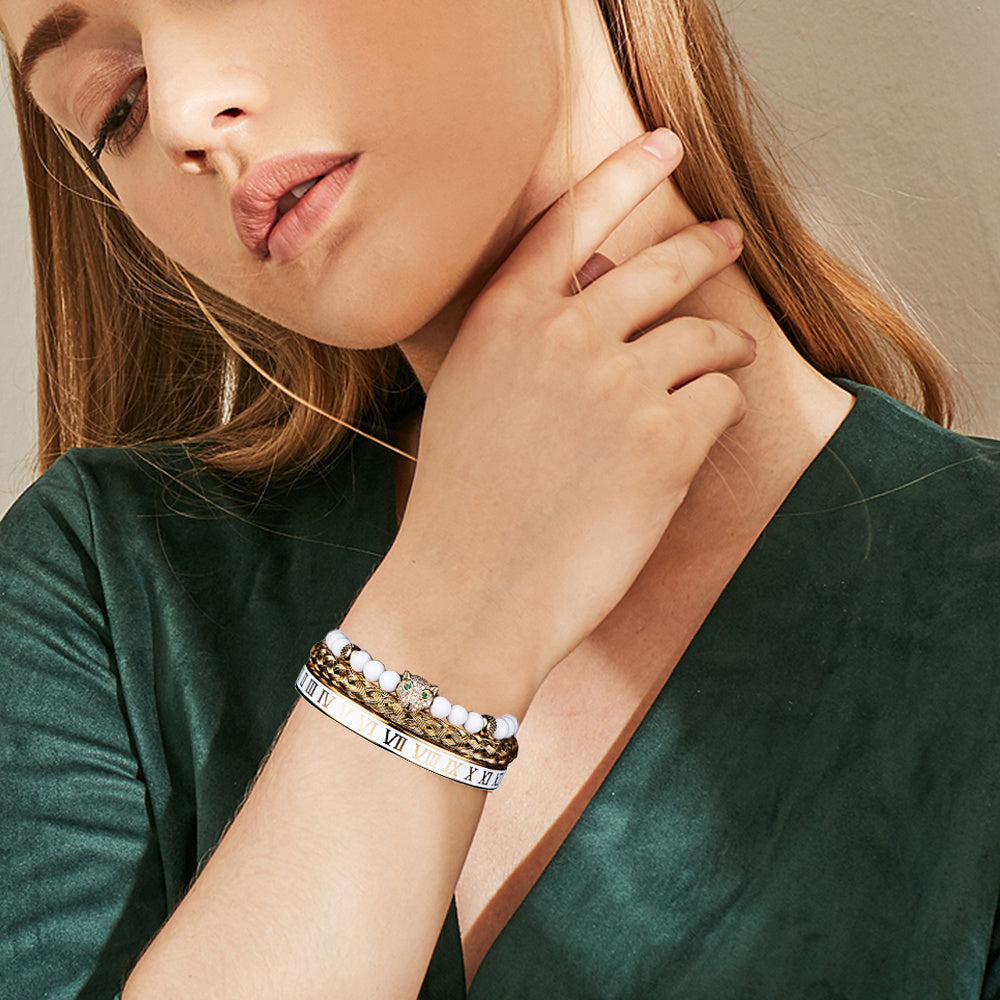 👑 „Crown with Roman Numerals“ – Edelstahl-Armband mit römischen Ziffern und Krone