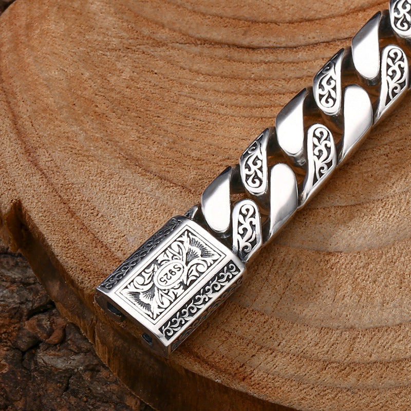 💎 „925 Sterling Silber Armband im Tangcao-Muster – Dicke Cuban-Link-Kette für Herren“