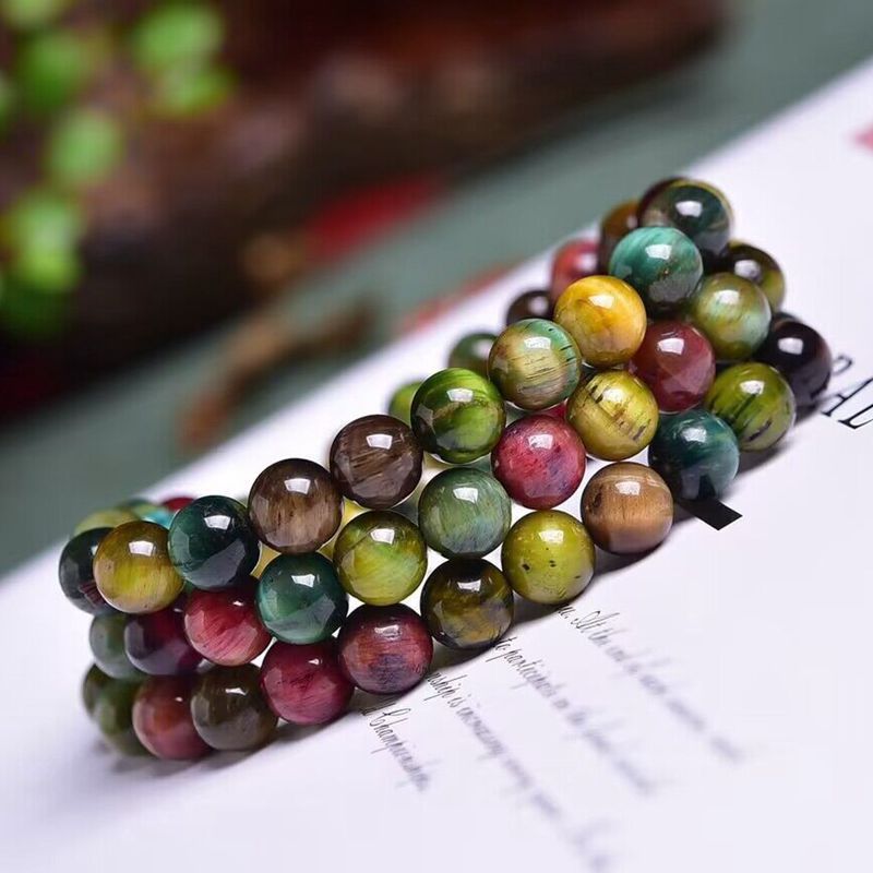 🐯 „Natural Color Tiger Eye Three-Ring Bracelet“ – Handgefertigtes Armband aus Tigerauge mit drei Ringen