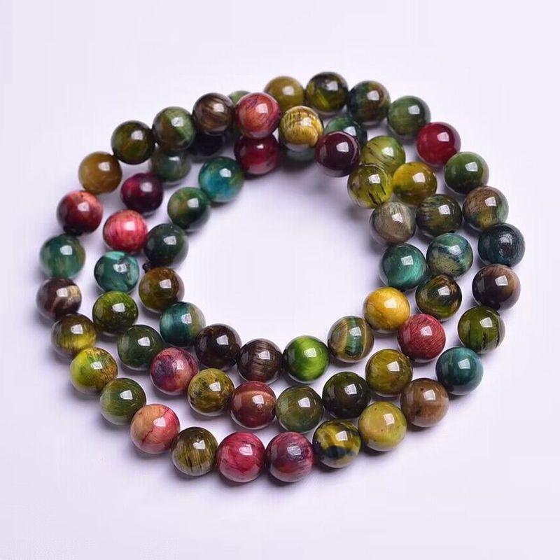 🐯 „Natural Color Tiger Eye Three-Ring Bracelet“ – Handgefertigtes Armband aus Tigerauge mit drei Ringen