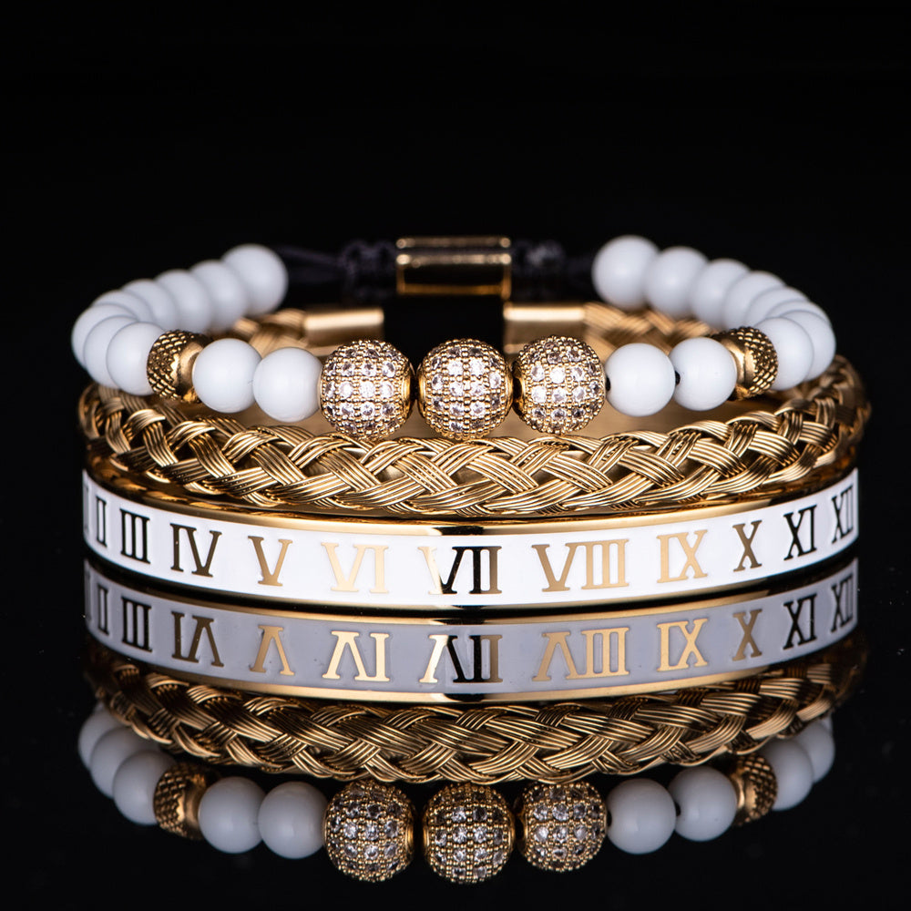 👑 „Crown with Roman Numerals“ – Edelstahl-Armband mit römischen Ziffern und Krone