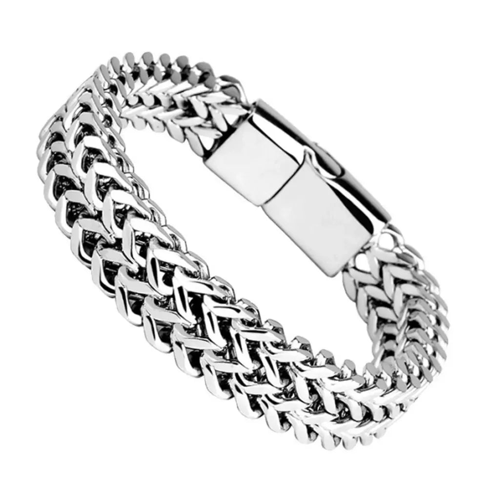 Geflochtenes Magnetarmband aus Edelstahl – Doppelreihe mit Fischschuppen-Design