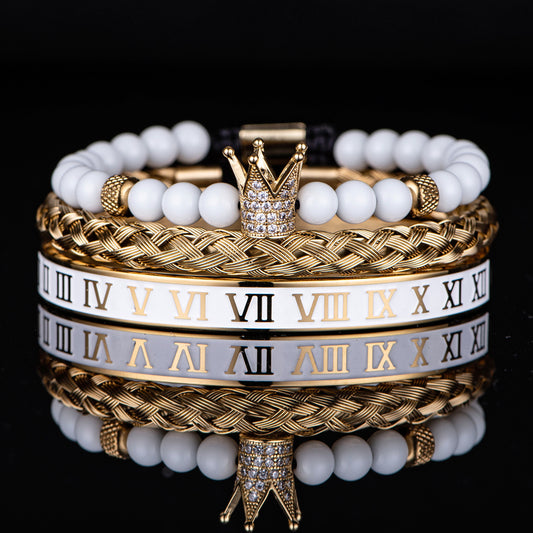 👑 „Crown with Roman Numerals“ – Edelstahl-Armband mit römischen Ziffern und Krone