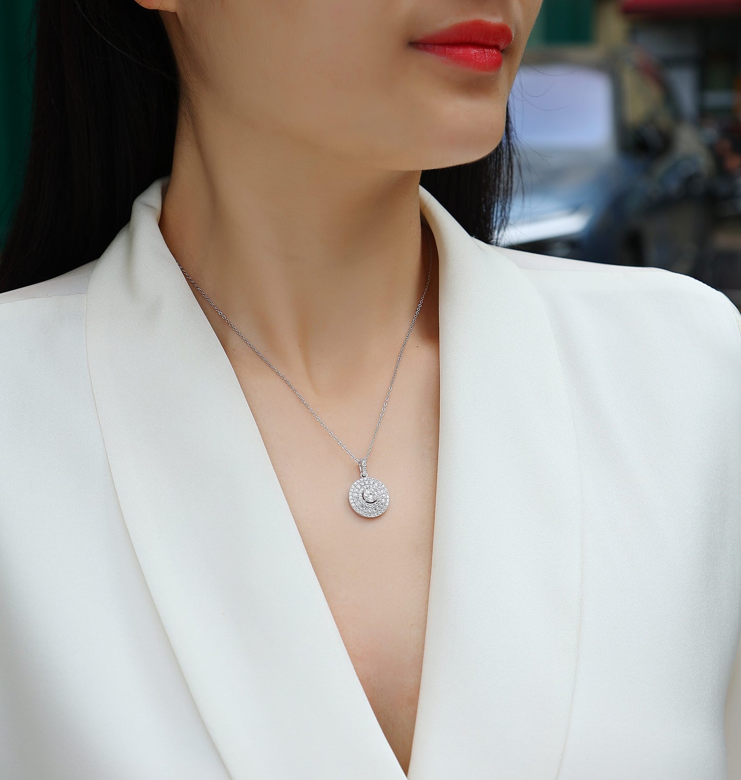 ✨ „White Dune“ – Elegantes Luxus-Anhänger-Set mit Moissanite, S925 Sterlingsilber & Platin-Plattierung