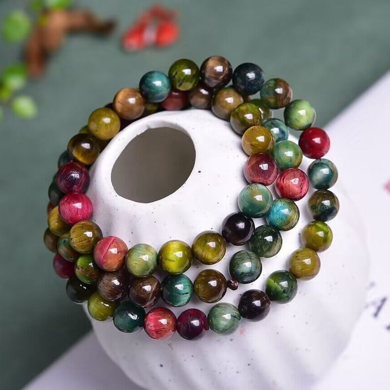 🐯 „Natural Color Tiger Eye Three-Ring Bracelet“ – Handgefertigtes Armband aus Tigerauge mit drei Ringen
