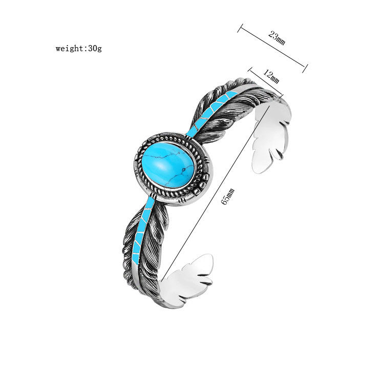 ✨ „Personality Retro Takahashi“ – Feder- & Türkis-Design Armband aus Titanstahl