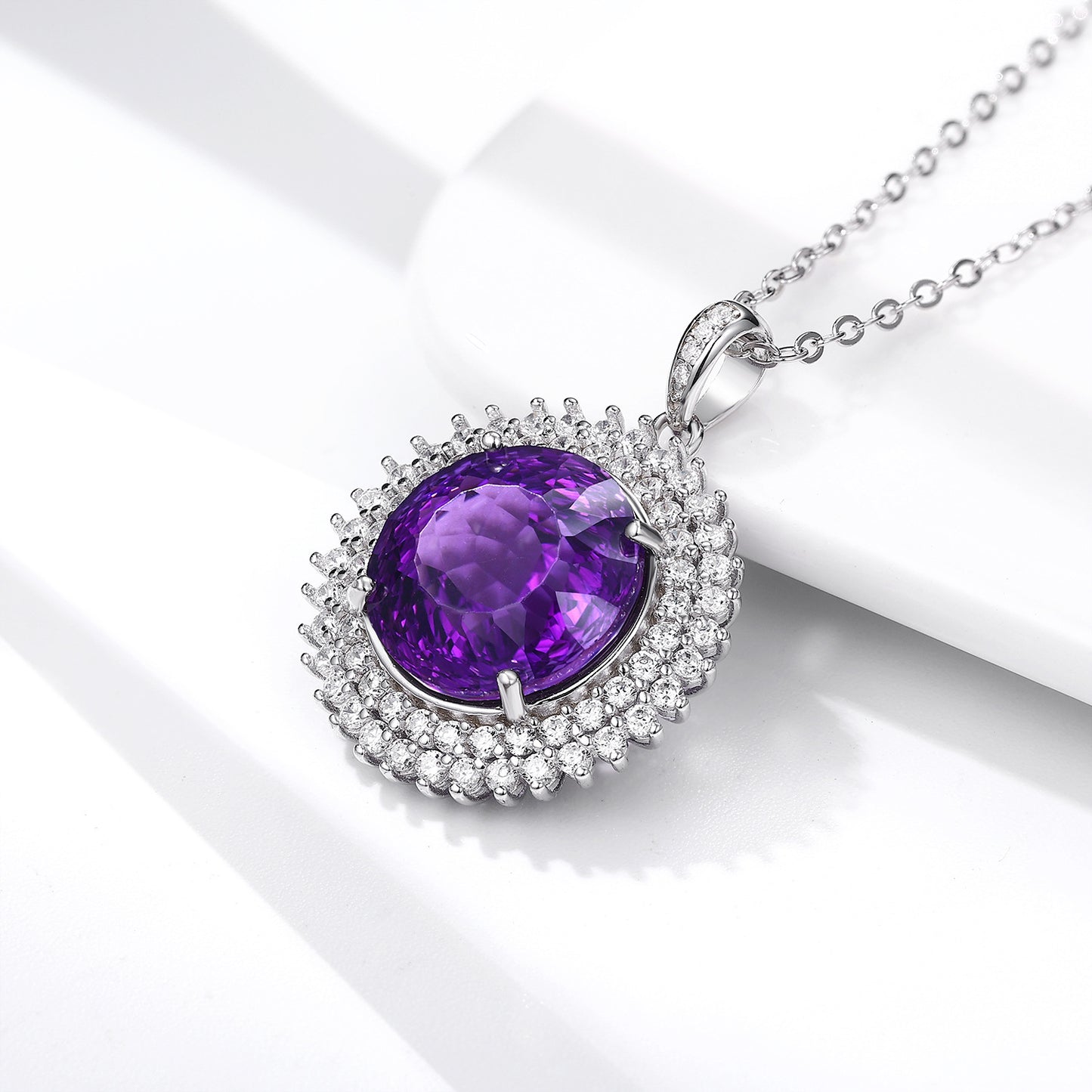 💜 „S925 Silber Set – Runde Vogelnest-Schliff Natürliche Amethyst-Halskette“