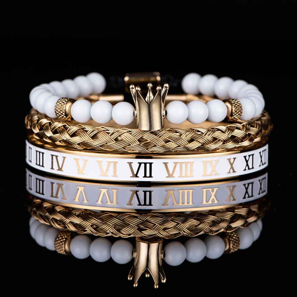 👑 „Crown with Roman Numerals“ – Edelstahl-Armband mit römischen Ziffern und Krone