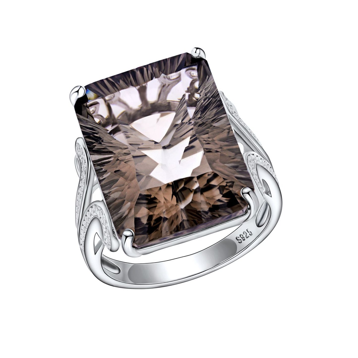 💎 „Natural Tea Crystal Ring – Geometrischer quadratischer Rauchquarzring aus 925er Silber“