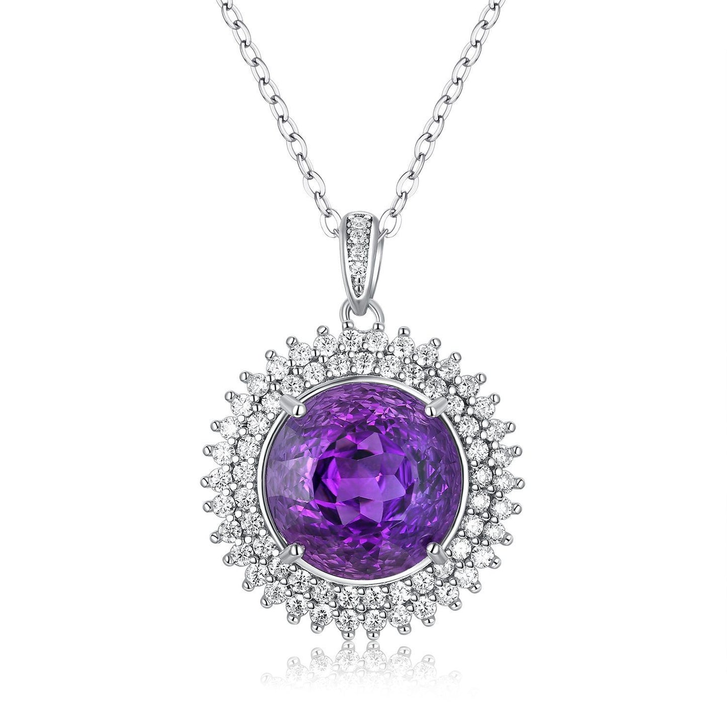 💜 „S925 Silber Set – Runde Vogelnest-Schliff Natürliche Amethyst-Halskette“