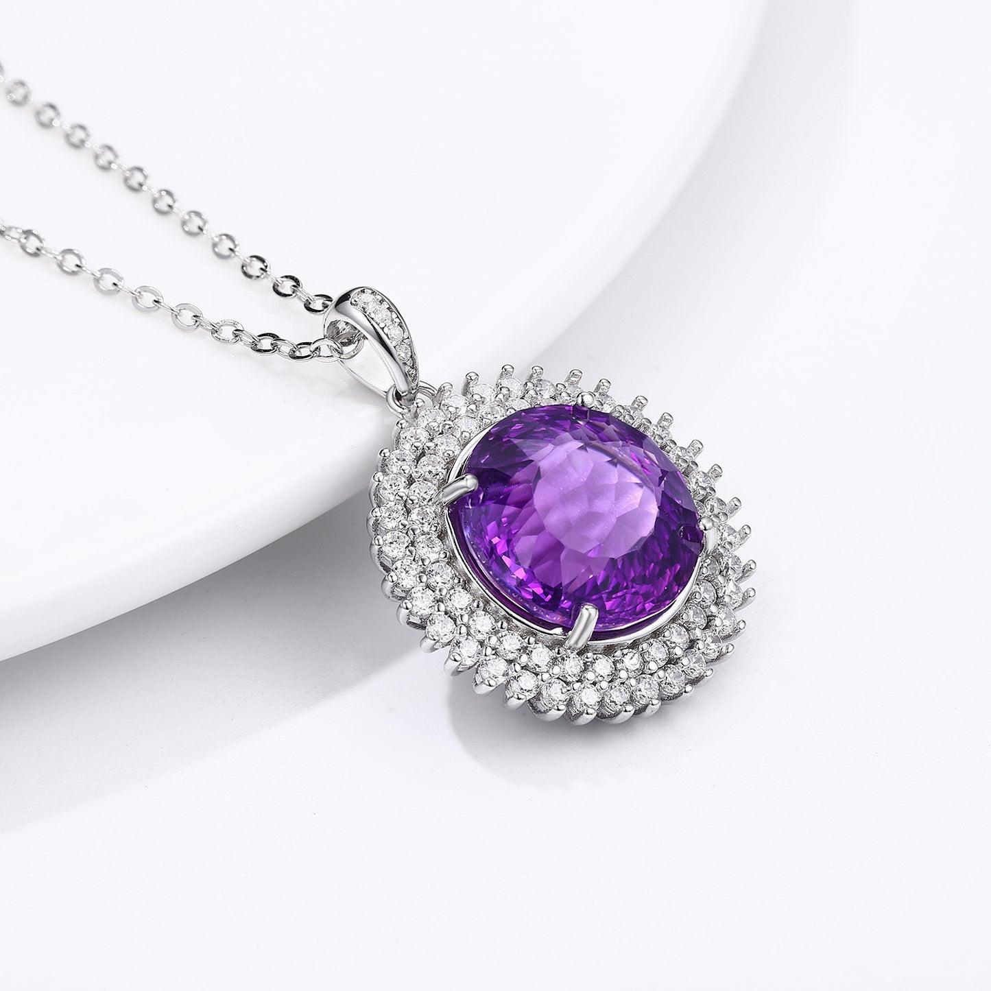 💜 „S925 Silber Set – Runde Vogelnest-Schliff Natürliche Amethyst-Halskette“