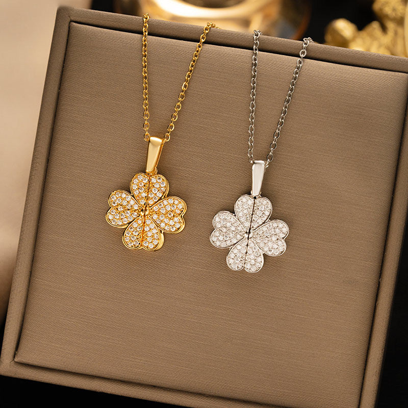 🍀 Diamant-Kleeblatt-Halskette – Leichter Luxus für Damen
