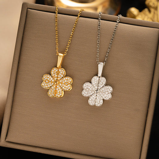 🍀 Diamant-Kleeblatt-Halskette – Leichter Luxus für Damen