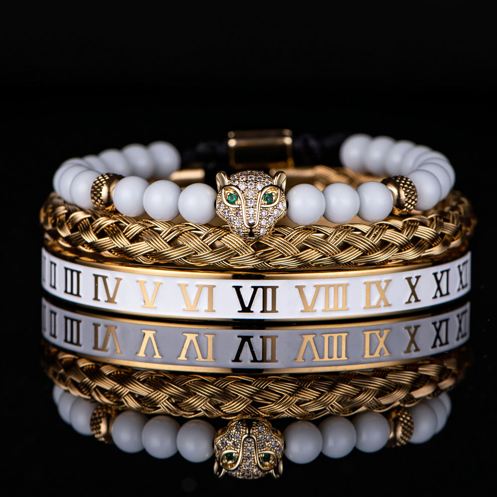 👑 „Crown with Roman Numerals“ – Edelstahl-Armband mit römischen Ziffern und Krone